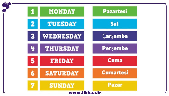 روزهای هفته به زبان ترکی استانبولی