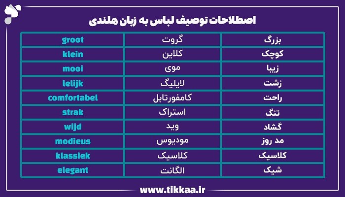 اصطلاحات توصیف لباس به زبان هلندی