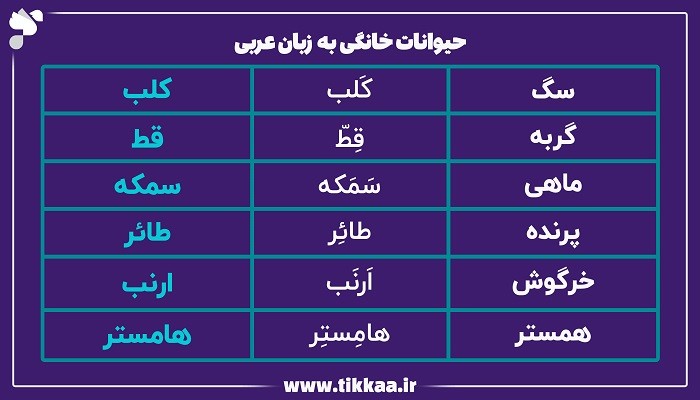 حیوانات خانگی به زبان عربی