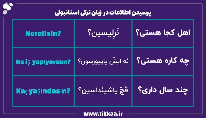 پرسیدن اطلاعات در زبان ترکی استانبولی
