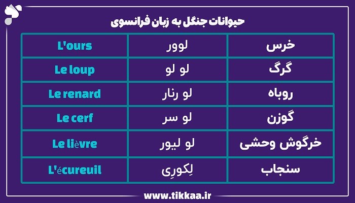 حیوانات جنگل به زبان فرانسوی