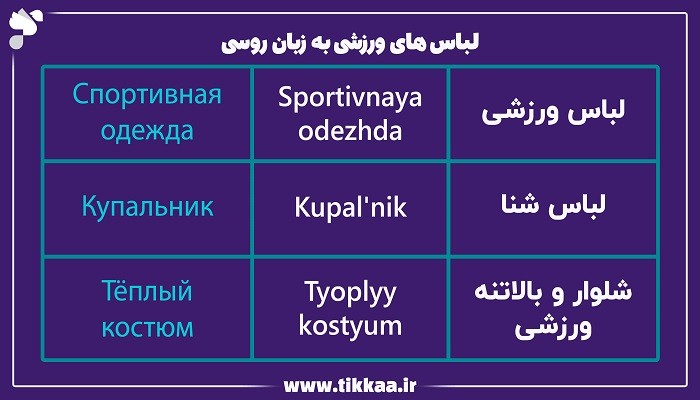 لباس‌ های ورزشی به زبان روسی