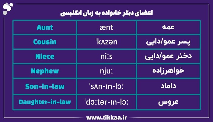 اعضای خانواده به زبان انگلیسی