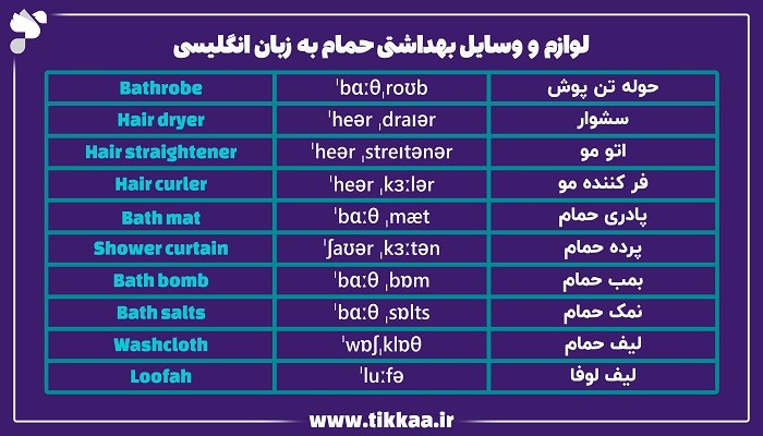 وسایل بهداشتی حمام به انگلیسی