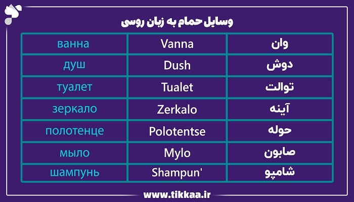 وسایل حمام به زبان روسی