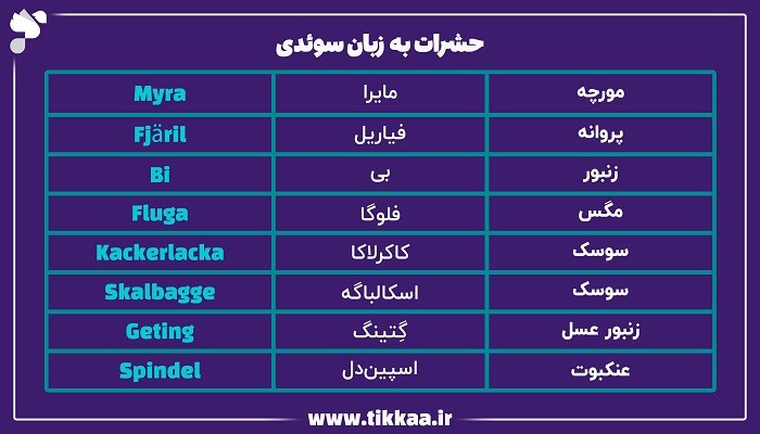 حشرات به زبان سوئدی