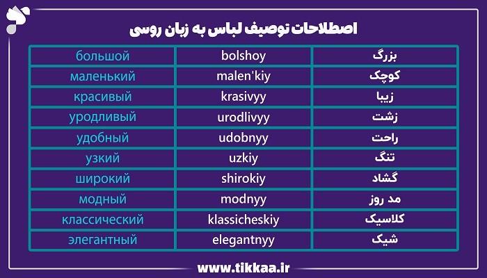 اصطلاحات توصیف لباس به زبان روسی