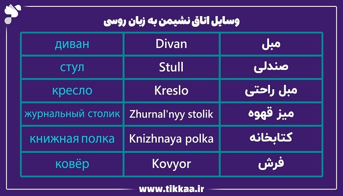 وسایل اتاق نشیمن به زبان روسی