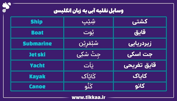 وسایل نقلیه آبی به زبان انگلیسی