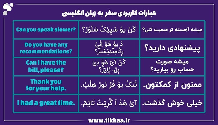 عبارات کاربردی سفر به انگلیسی